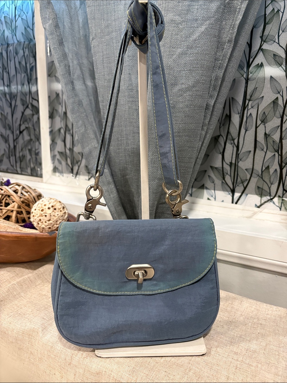 Blue Crossbody Shoulder Bag with Turn-Lock Closure .